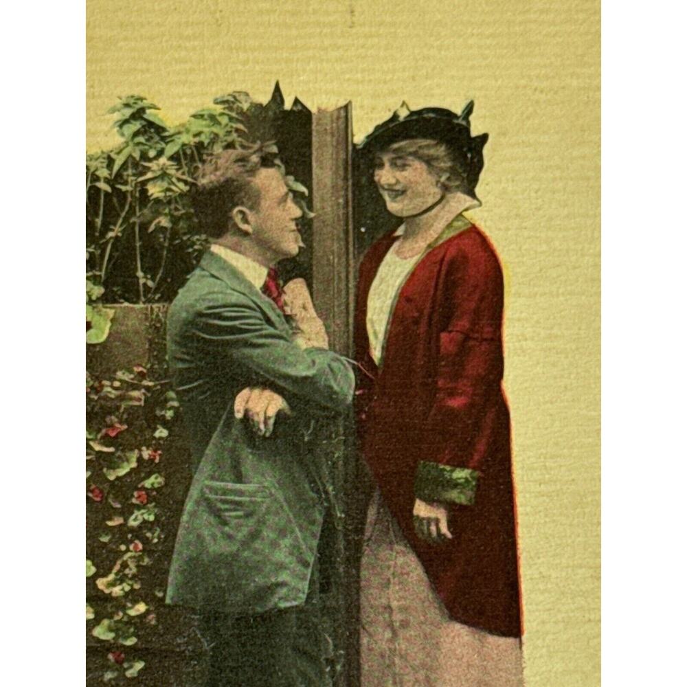 Antique Litho Postcard Ephemera 1916 Flirting Adults Man Woman Naughty Humor SEE